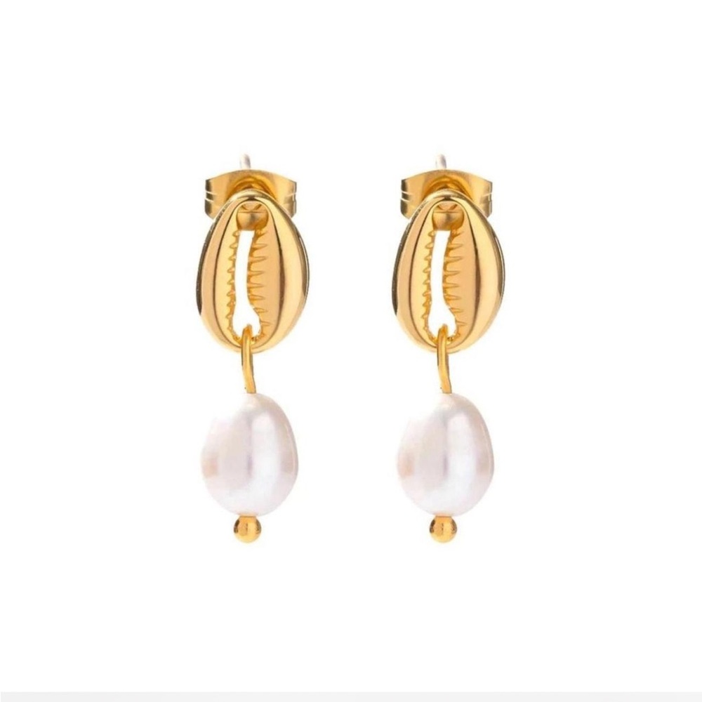 Gold Pearl Drop Shell Earrings